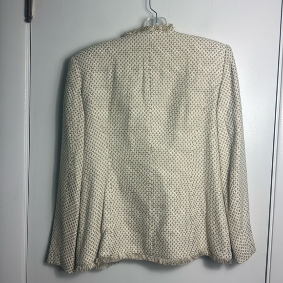 Vintage Christian Dior Cream Tan Fringe Button Up Blazer Jacket Size 4 - Picture 5 of 11
